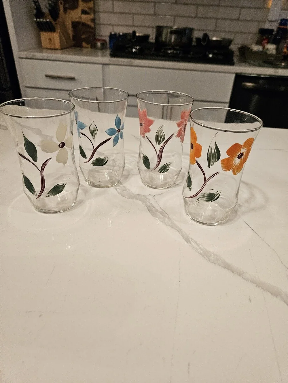 Floral Painted Glass Tumbler Set - Multicolor Set of 4